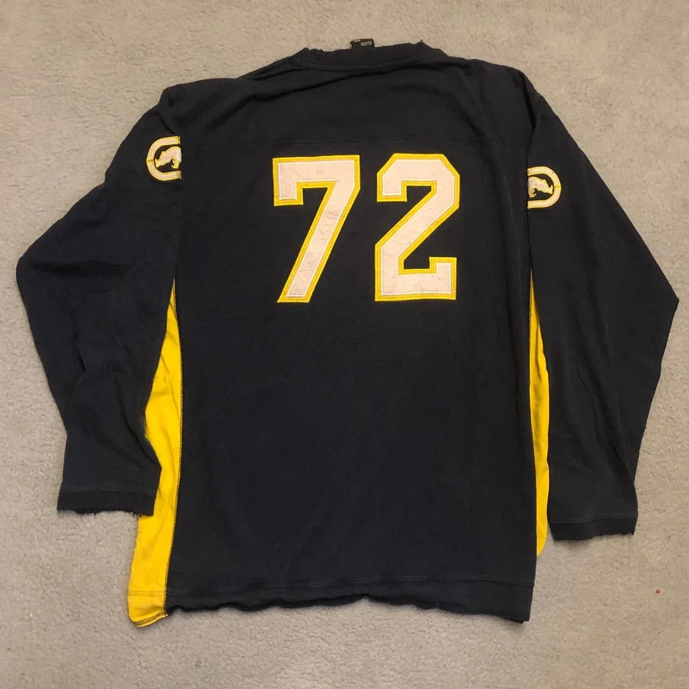 Vtg Y2k Ecko Unltd Long Sleeve Jersey Shirt Navy Yellow XXL‎ Baggy Streetwear